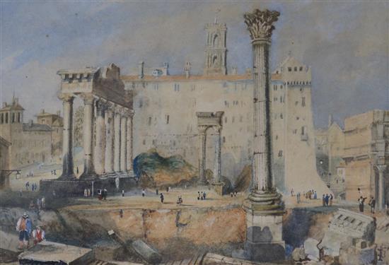 J Crouch 1831, watercolour, The Forum Rome, 10 x 14.5cm